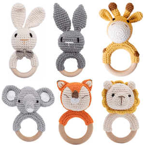 Anneaux de dentition Animaux – bois et crochet - jeux éducatif montessori