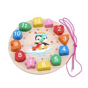 Horloge Montessori en bois – Bébé Pingouin - jeux éducatif montessori
