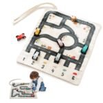 Jeu de Course Montessori - Circuit Nomade en Tissu et Voitures en Bois
