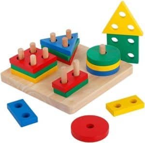 Jouet empilage en bois de formes en couleurs - jeux éducatif montessori