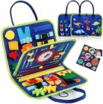planche d'activités/busy board montessori bleu dinosaure - jeux éveil et sensoriel pour enfants